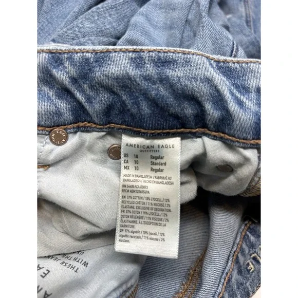 American Eagle Jeans 10 Blue Curvy Super High Rise Baggy Wide Leg Cargo - Picture 8 of 14